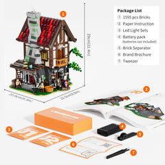 Lumibricks Medieval Forge House diorama display as a town centerpiece