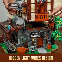 Lumibricks Medieval Forge House furnace lighting with dramatic LED accents