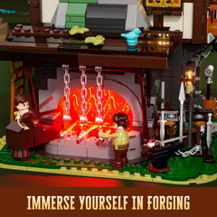 Lumibricks Medieval Forge House interior detail highlighting workshop rooms