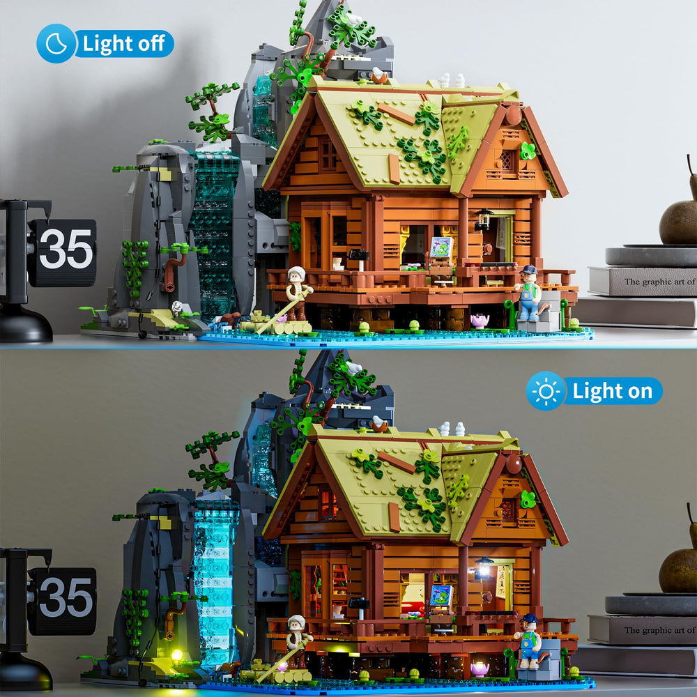 Lumibricks Natural Environment with rocky waterfall and bamboo raft play