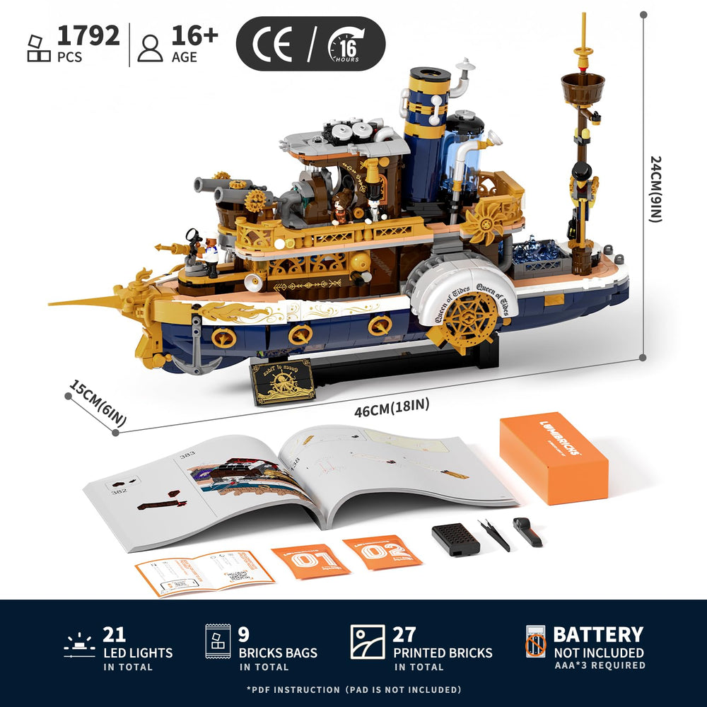 Lumibricks Steampunk Steamship weapon systems evoke action-ready defense in scenes