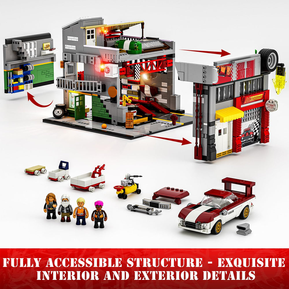 Lumibricks Street MOD Garage detachable wall enabling immersive build display.