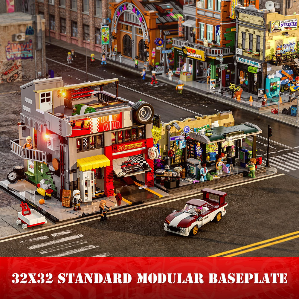 Lumibricks Street MOD Garage COB LED strip lighting creates neon ambience.