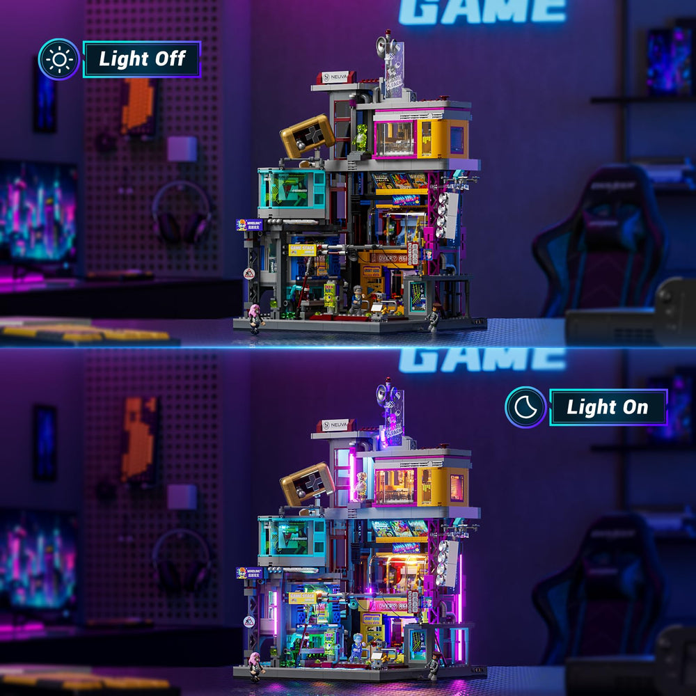 Lumibricks vertical arcade city block highlights layered design for immersive display in rooms.