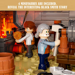 Lumibricks Wild West lanterns-setup provides dramatic lighting across the diorama.
