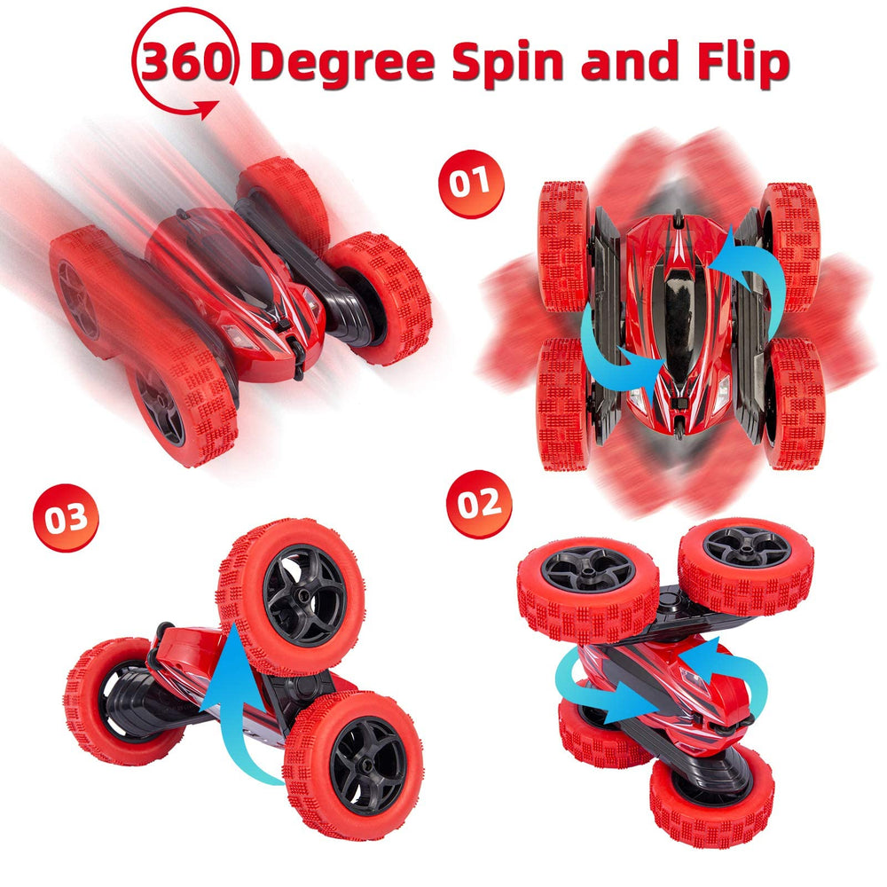Lumiparty RC stunt car rechargeable battery pack enables extended play sessions.