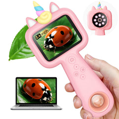 Lumiscp kids microscope with 2.4-inch screen enables real-time, clear viewing.