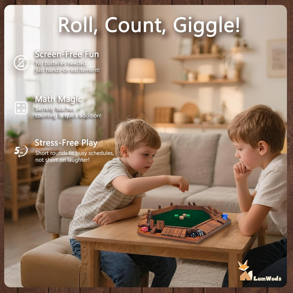 LumWuds Shut The Box wooden craftsmanship highlights durable game components.