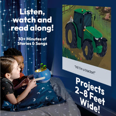 LUNA STORYTIME Child enjoying a hands-on storytime setup with the tractor figure.
