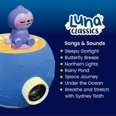 LUNA STORYTIME Sleepytime Sloth aurora scene supports slow breathing before sleep