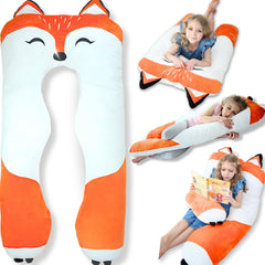LUNAMIRA Fox Kids Body Pillow 47-inch U-shape for cozy cuddling and sleep support