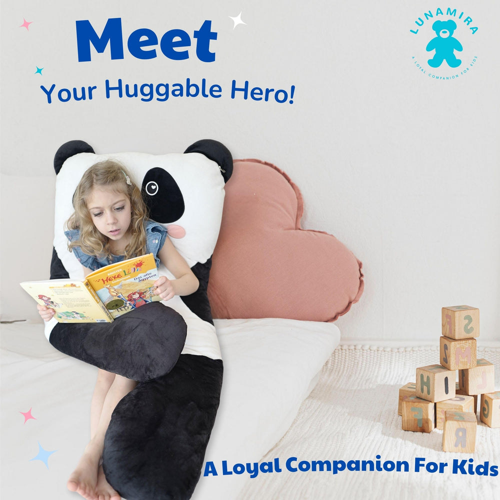 LUNAMIRA Panda Kids Body Pillow removable cover closeup for easy cleaning