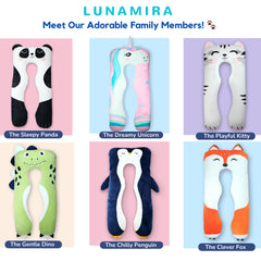 LUNAMIRA Panda Kids Body Pillow eco-friendly materials tag emphasizes sustainability
