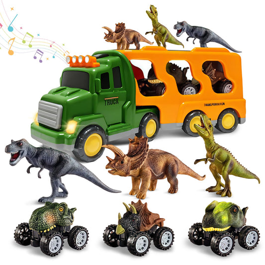 Lunoppy dinosaur truck with 3 cars inspires imaginative transport adventures.