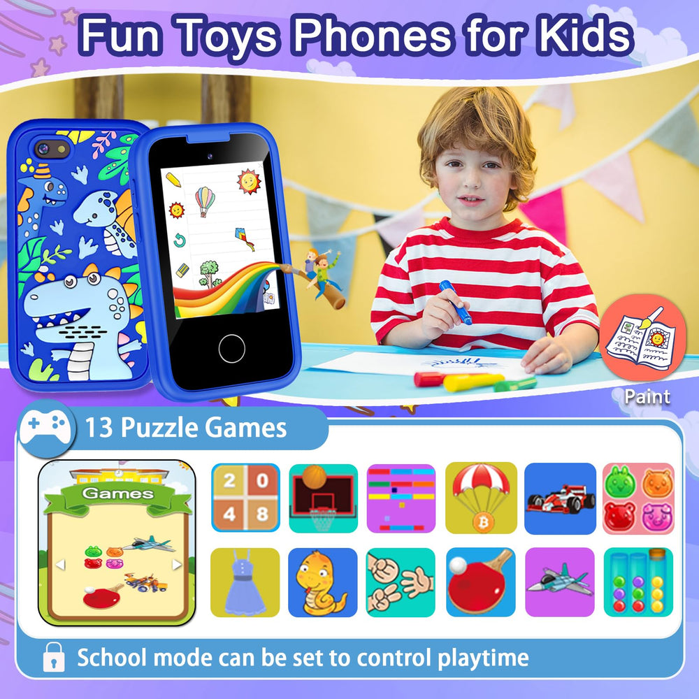 Luoba Kids Phone blue games and music features on screen