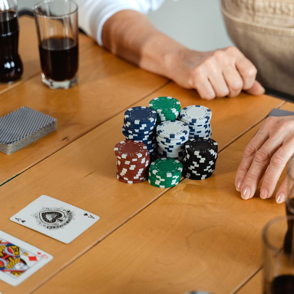LUOBAO poker table setup with chips spread for gameplay