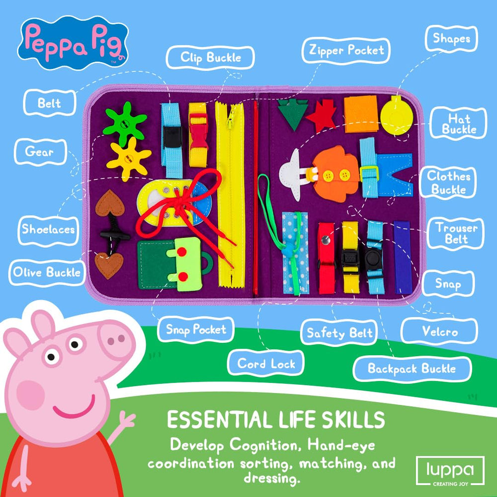 Luppa Peppa Pig Busy Board puzzle knobs foster problem solving during play