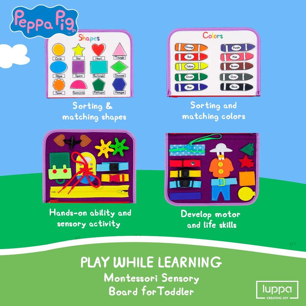 Luppa Peppa Pig Busy Board lacing activity supports precise finger movements
