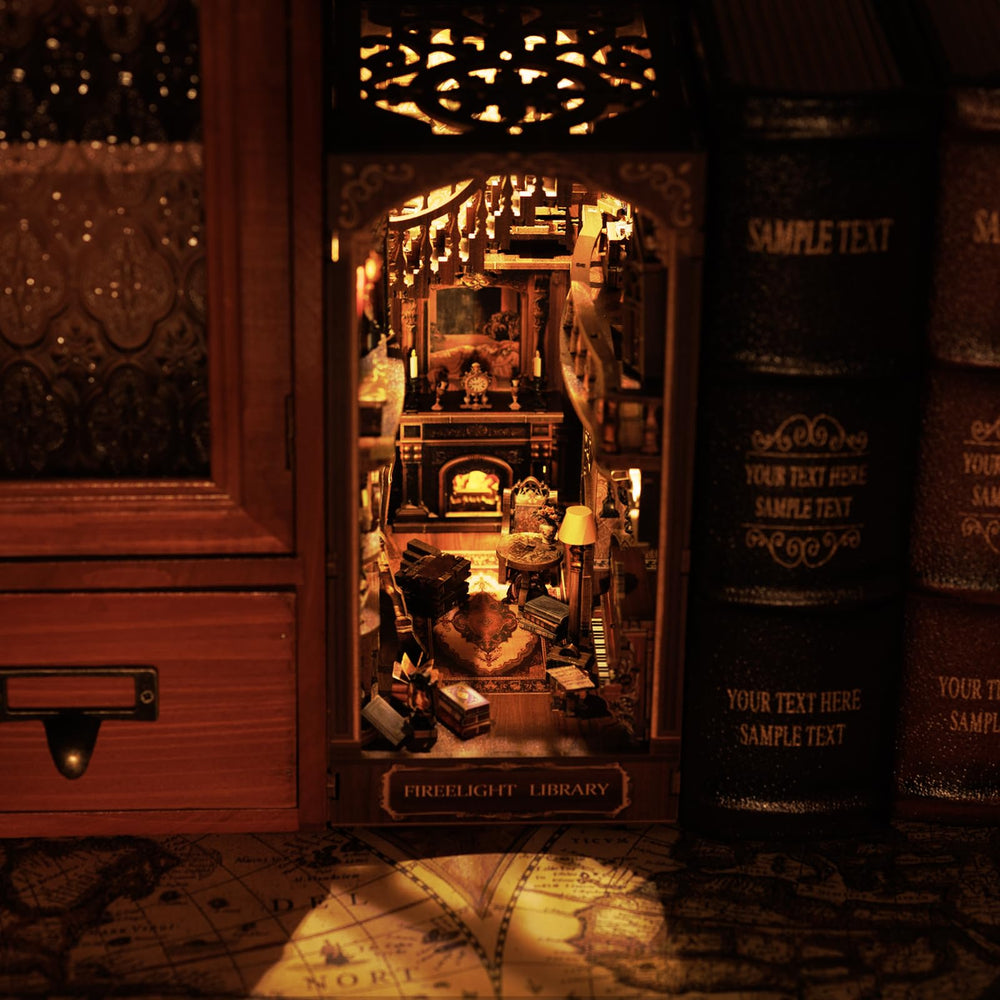 Luuwik Firelight Library Nook uses 3 AAA batteries for a cozy glow.
