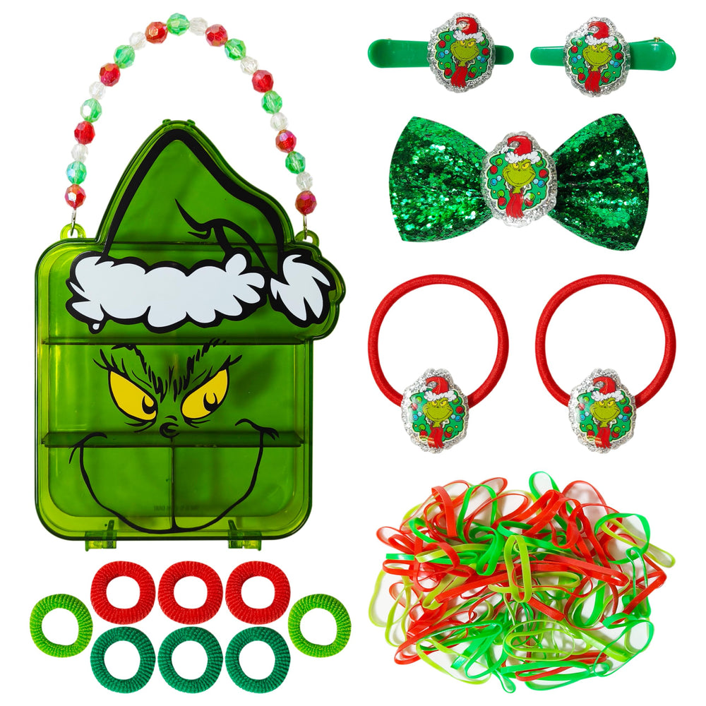 LUV HER Grinch case with beaded handle for organized holiday hair accessories