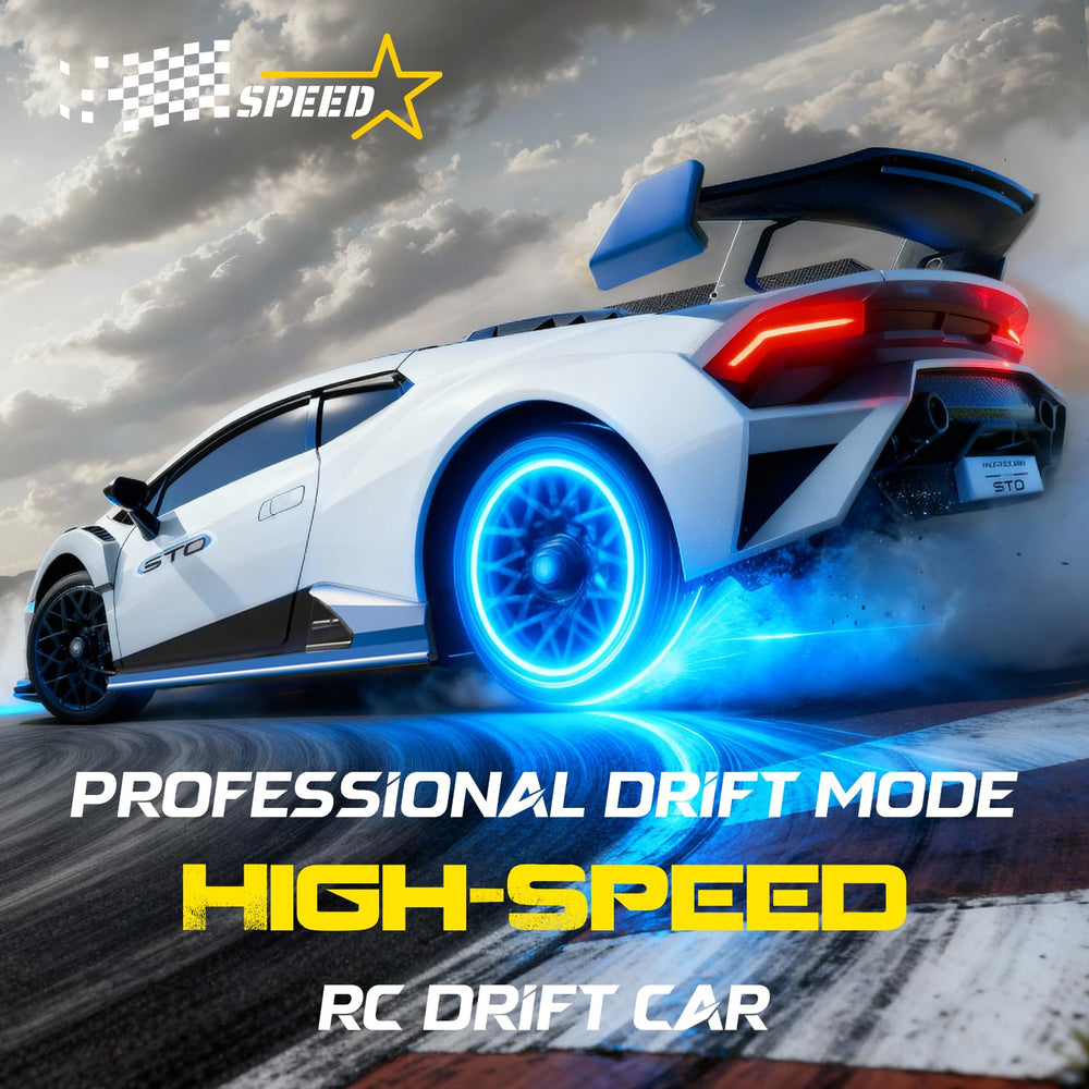 LUXOS RC Lamborghini drift mode action for smooth indoor slides.