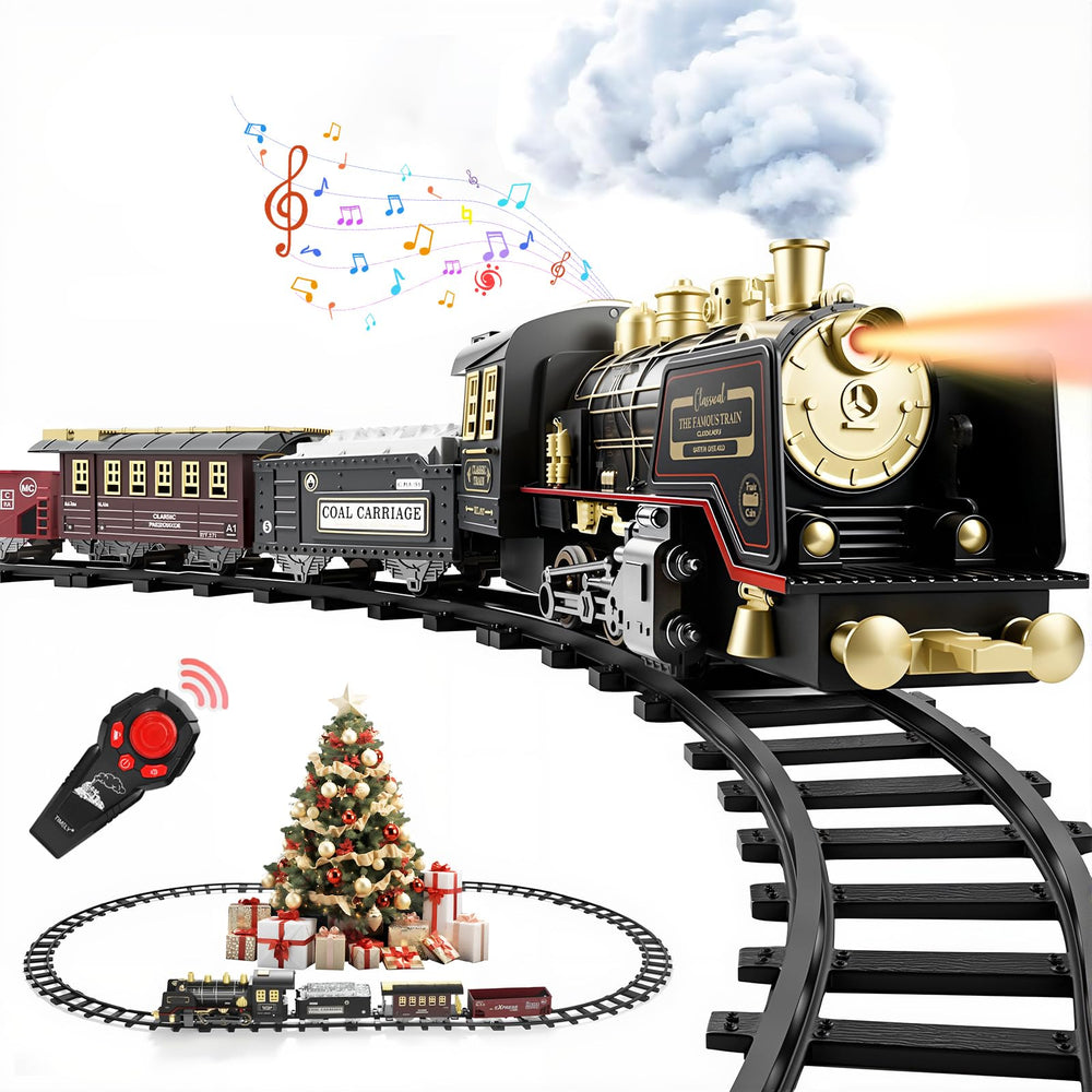 Luxspire Christmas train set remote control with track, showcasing easy operation for kids.