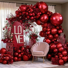LUXURparty Burgundy double-stuffed 12in balloons add depth to your balloon arch.