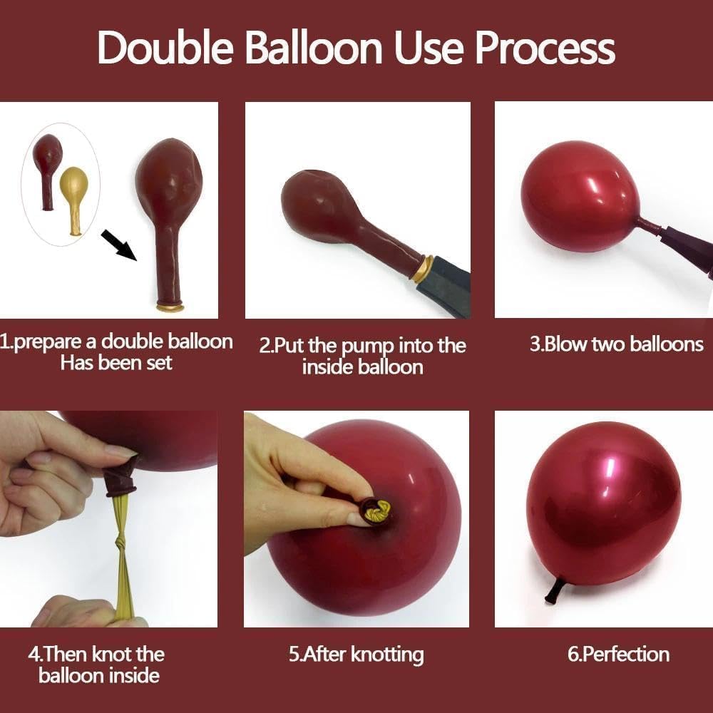 LUXURparty burgundy and gold mixed balloons for elegant color contrast.