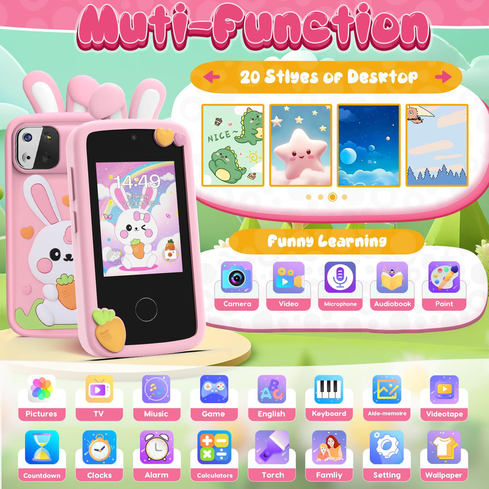 Luyiilo Kids Smart Phone Toy touchscreen close-up demonstrates interactive learning features.