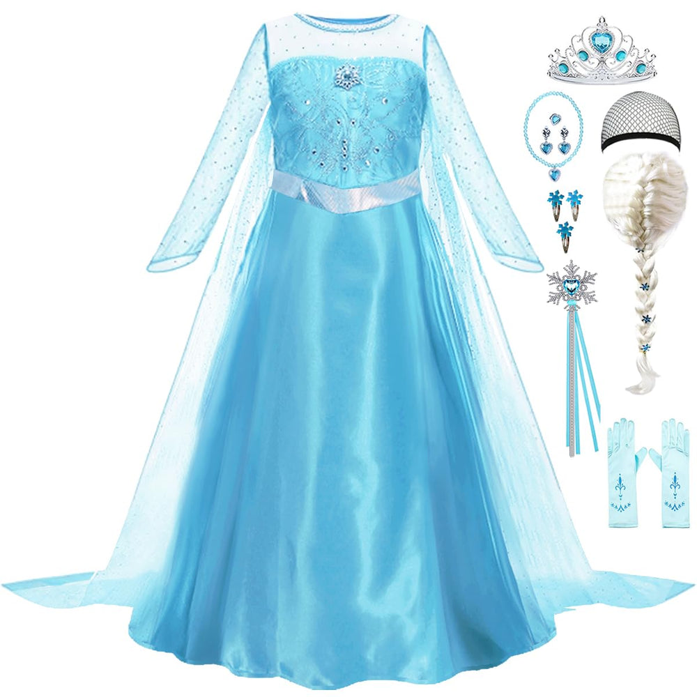 Luzlen Elsa Dress with blue long sleeves for magical dress-up play.