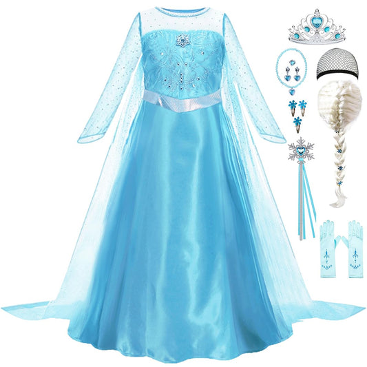 Luzlen Elsa Dress with blue long sleeves for magical dress-up play.