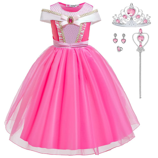 Luzlen pink girls princess dress front view for party moments