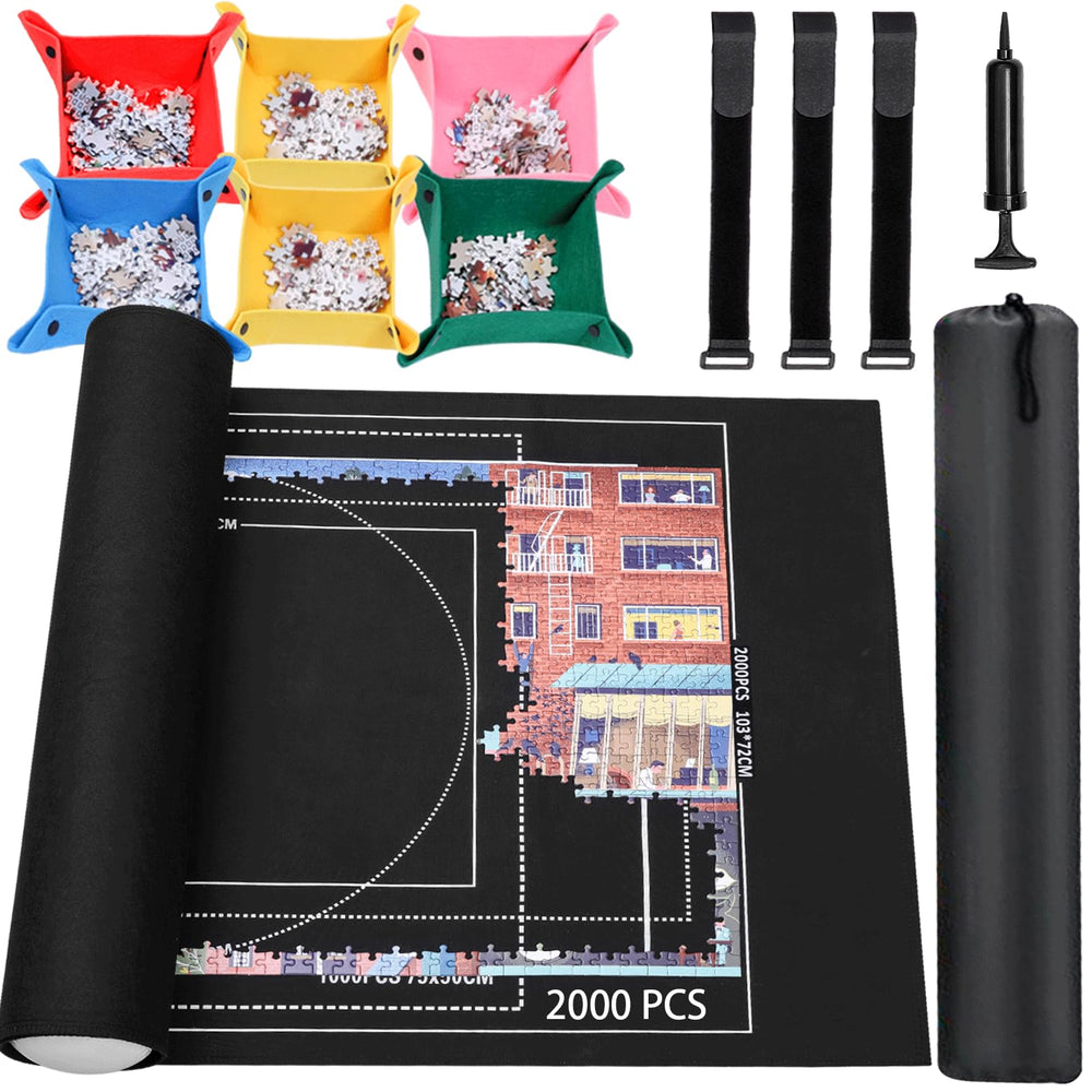 Lwoeo jigsaw puzzle roll-up mat on table with smooth top for easy piece placement
