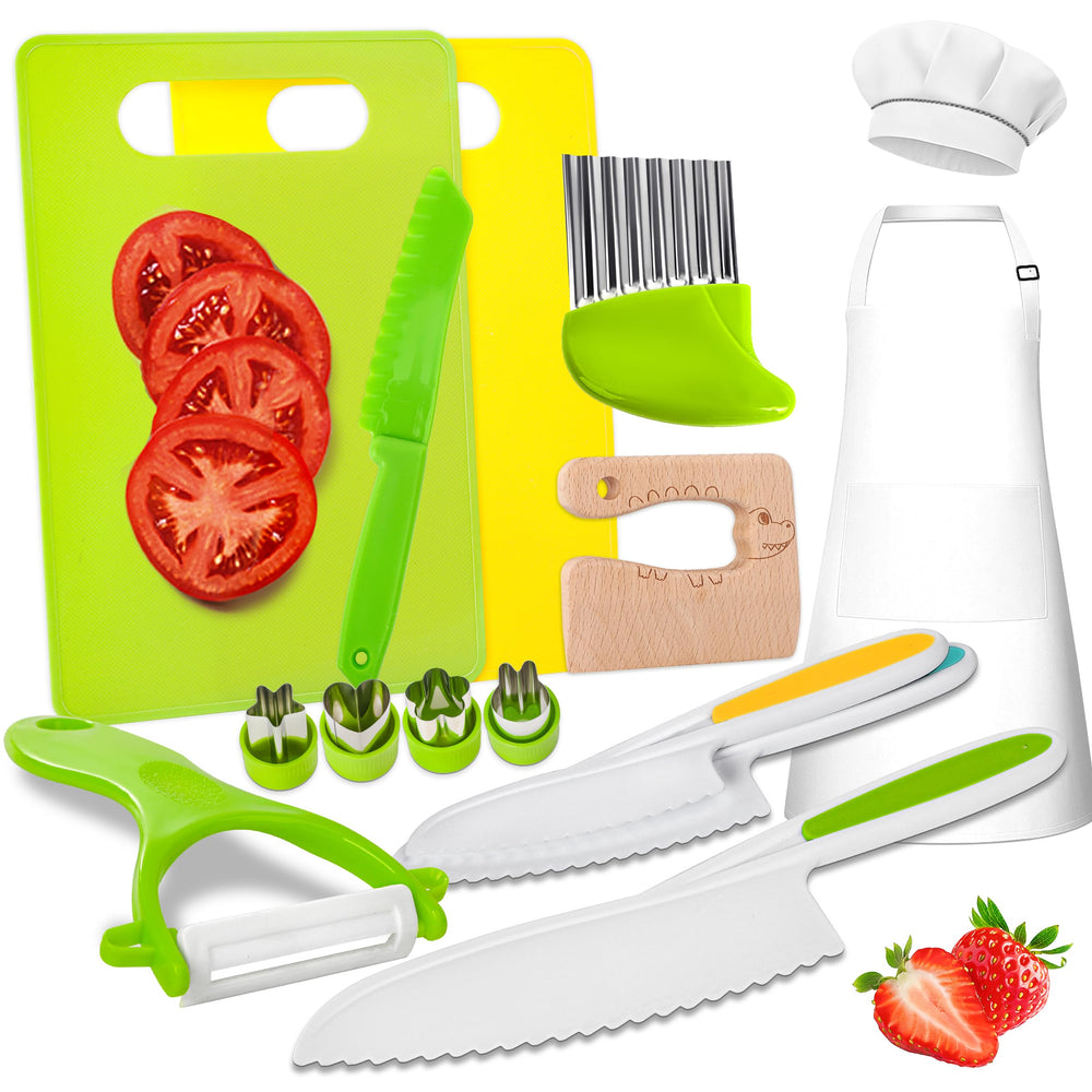 LWWTBS kids knife set real cooking knife for pretend play and safe learning.
