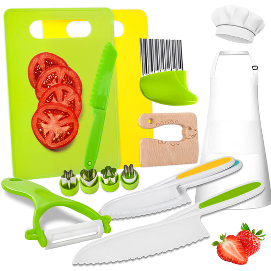 LWWTBS kids knife set real cooking knife for pretend play and safe learning.