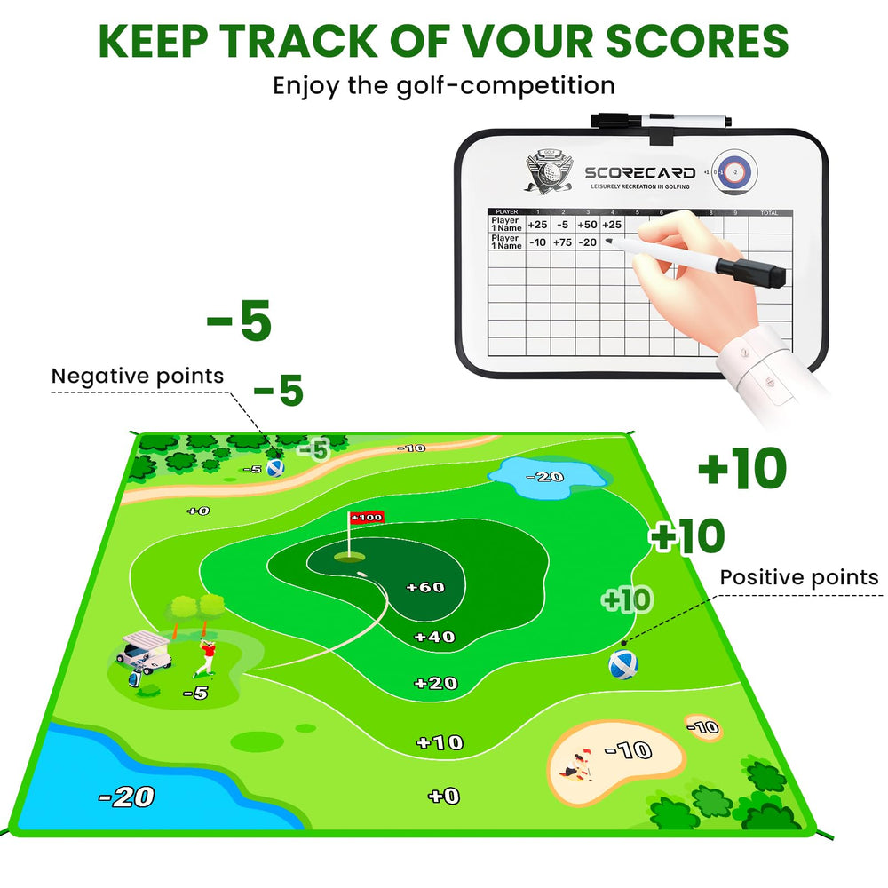 LYDARZ Double-sided mat supports golf and darts-inspired play.