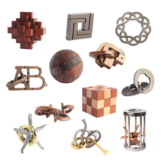 LYiUP 12 piece metal ring puzzle close up showing a challenging brain teaser for adults