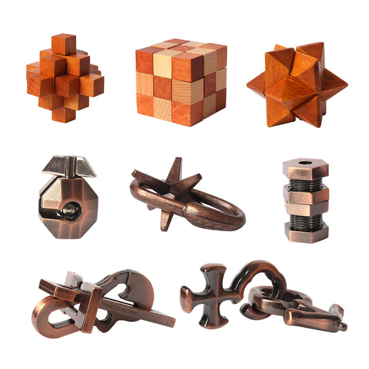 LYiUP 8-piece wooden and metal interlocking puzzle offering focused play and engaging fun.
