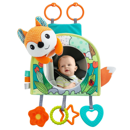 Lynncare car seat toy with fox design and hanging toys for infant entertainment on car trips