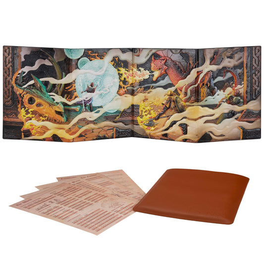 LYNX DND DM Screen 3D faux leather front cover with dragon battle scene for immersion