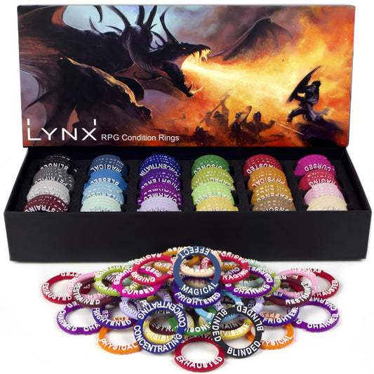 LYNX DND miniatures markers with 96 rings for 24 effects, enhancing table readability.