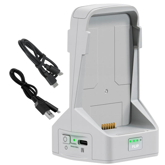 LYONGTECH 45W dual charger front view with two bays for DJI Flip batteries and LEDs