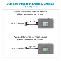 LYONGTECH battery status display shows per-port readings for DJI Mini 2