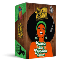 Lyrically Correct 60s-70s trivia pack on table for group nostalgia and fun.