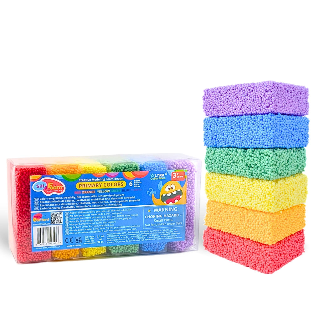 LYRK Collections Silly Foam beads pack in bright colors for mess-free creative play