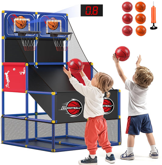 M SANMERSEN kids double arcade hoop with LED scoreboard for indoor fun.