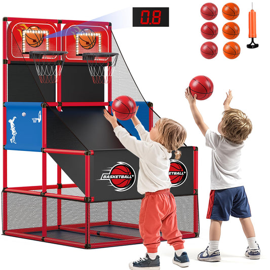 M SANMERSEN kids double hoop arcade setup for active play indoors or outdoors