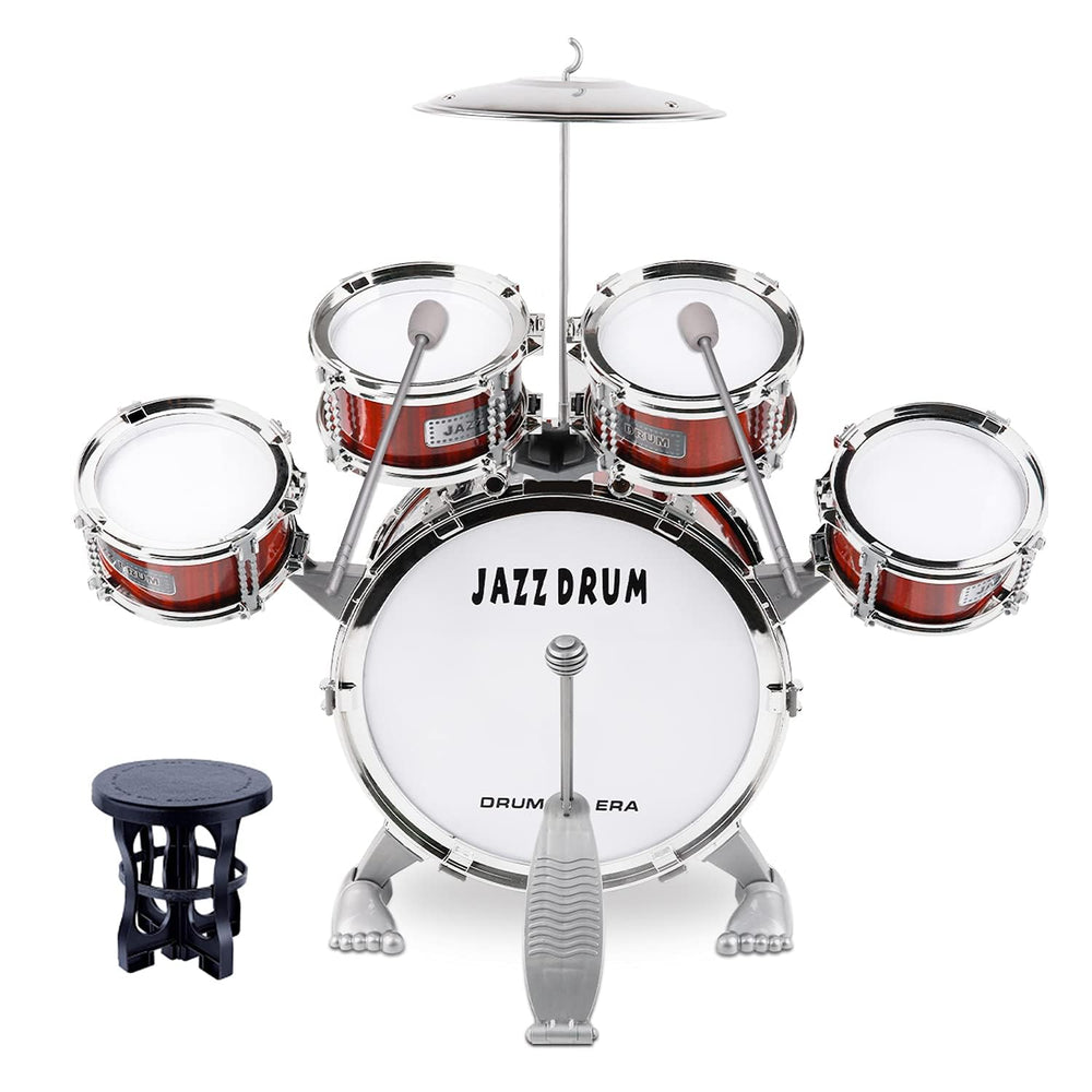 M SANMERSEN 5pc kids drum set assembled, beginner friendly for at home rhythm practice