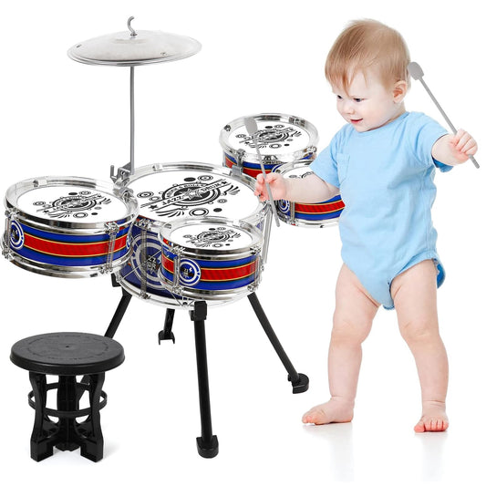 M SANMERSEN Kids Drum Set blue full view for budding musicians