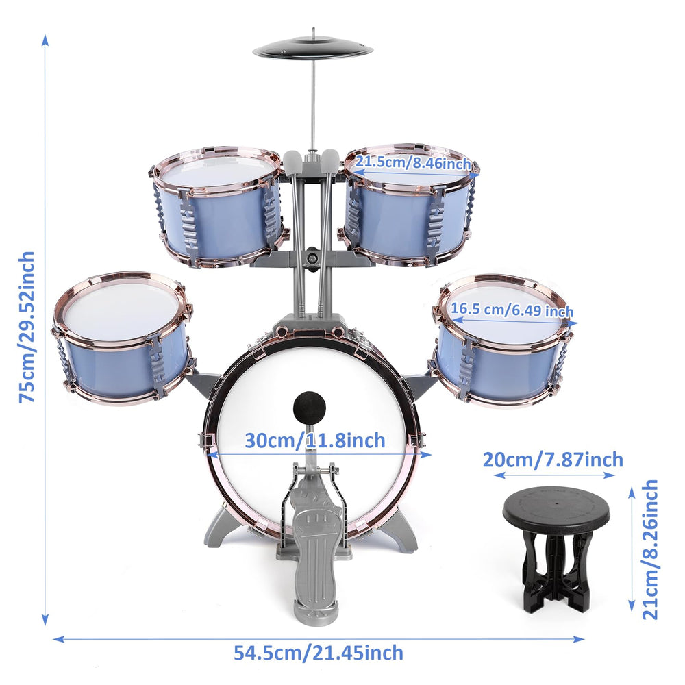M SANMERSEN Kids Jazz Drum Set stool provides stable seating.